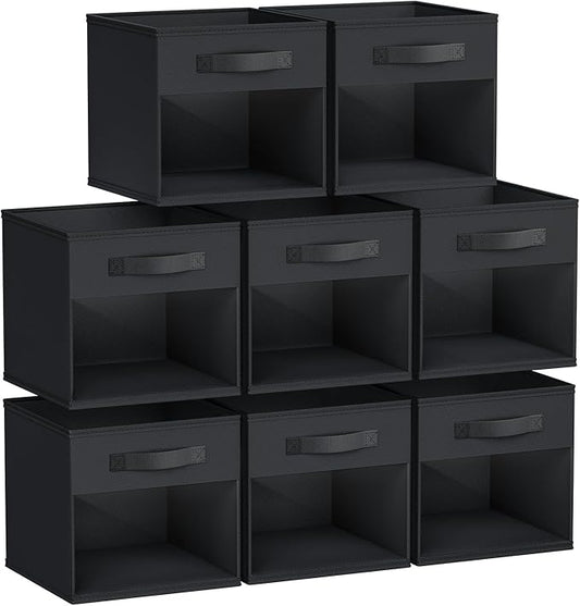 DIMJ 8 Pack Foldable Storage Cubes with Window, Closet Storage Bins with Handle, 11x11 inch Storage Cubes for Clothes, Toys, Books