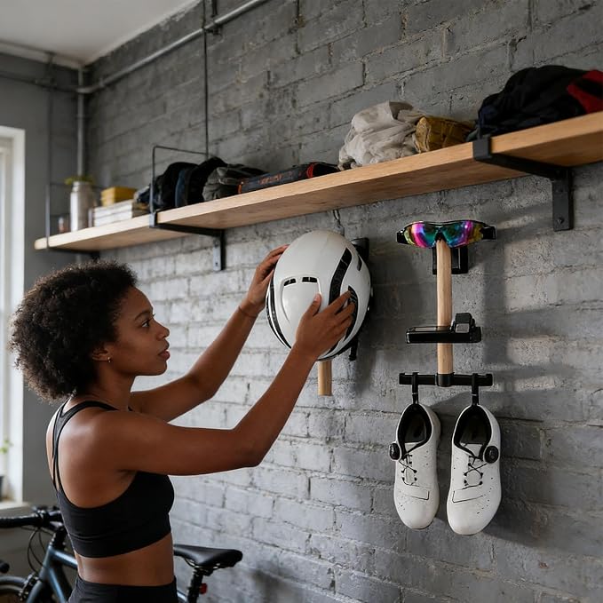 Bike Helmet Organizer - Wall Mount Storage Rack, Heavy Duty Hanging System, Cycling Equipment Holder, Compact Vertical Arrangement | Protective Display Bracket For Indoor Residence Garage Entryway Apa