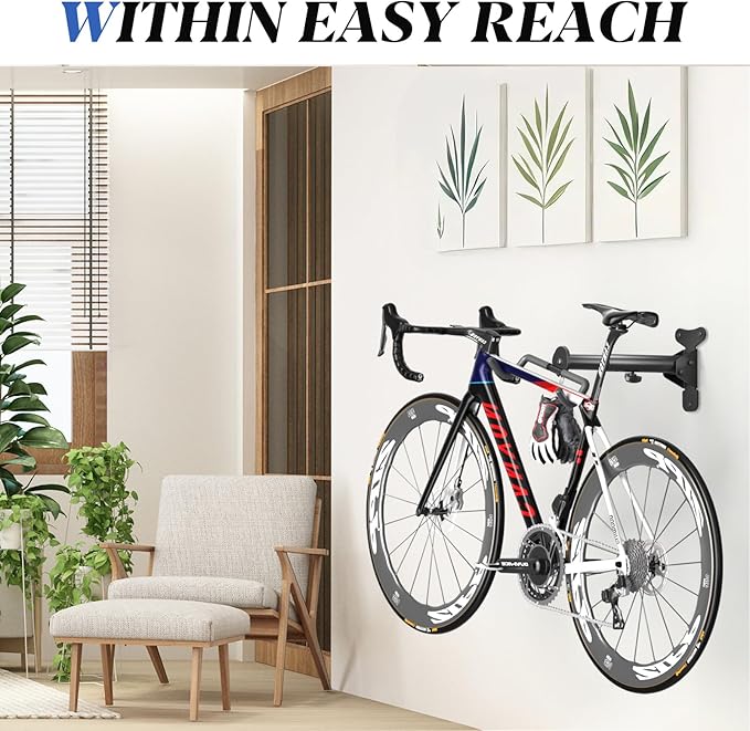 Goovilla Bike Wall Mount Hanger for Mountain/Road/Hybrid Bikes,2Pack Black | Adjustable - Space Saving Horizontal Bicycle Rack | Secure Home Garage Storage with Easy Installation | Cycling Holder Hook