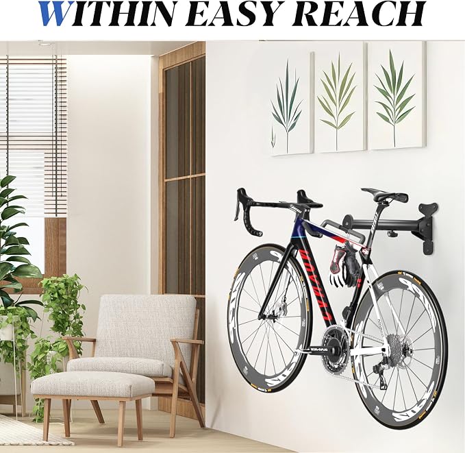 Goovilla Bike Wall Mount Hanger for Mountain/Road/Hybrid Bikes,1Pack Black | Adjustable - Space Saving Horizontal Bicycle Rack | Secure Home Garage Storage with Easy Installation | Cycling Holder Hook