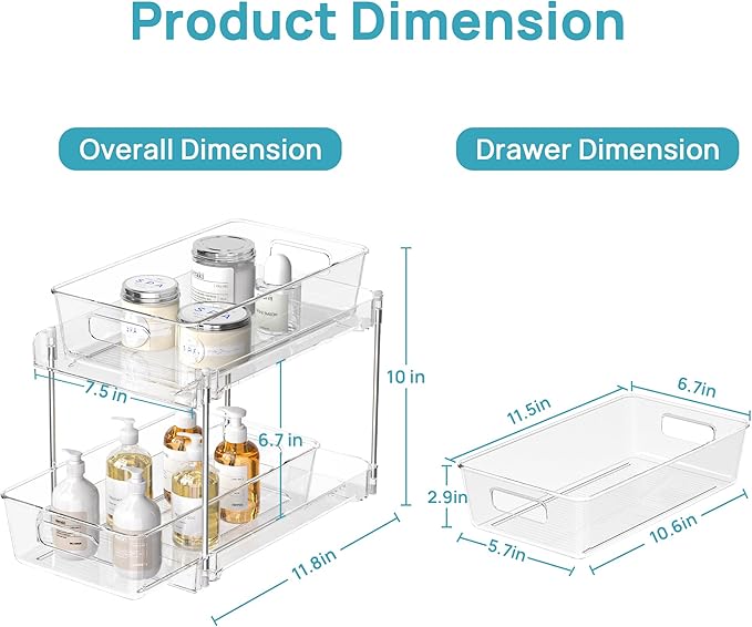 Vtopmart 8 Pack Pull Out Bathroom Under Sink Organizer (S-Standard) | Slide-out drawers, Multi-purpose storage, Clear visibility, Easy Set-up