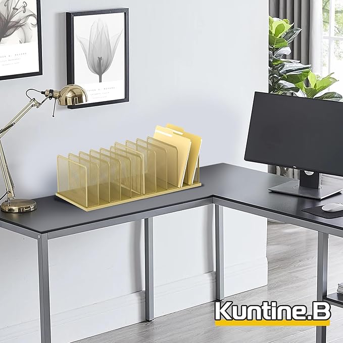 Kuntine.B 5-Section Upright Desk File Organizer Gold 1 Pack | Vertical, Mesh, Metal, Assembly, Stability, Sturdiness, Organization, Standing