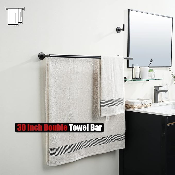JQK Double Bath Towel Bar, Oil Rubbed Bronze 33 Inch 304 Stainless Steel Thicken 0.8mm Towel Rack for Bathroom, Towel Holder Wall Mount, Useable Length 30 Inch 2 Pack, TB100L30-ORB-P2