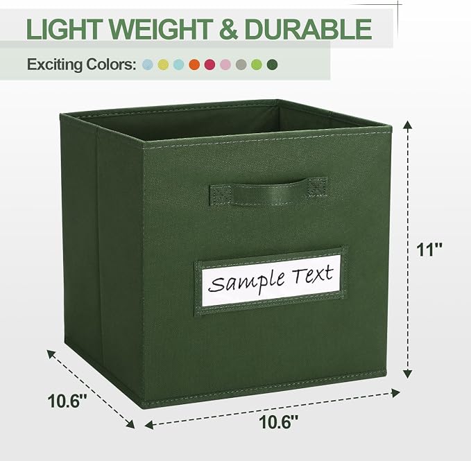 11x11 storage cube bins (Set of 10) Foldable Fabric storage cubes with 10 Labels Window Cards & a Pen,11 inch cube storage bin,Closet Organizers for Shelves,Cubby Organizer Boxes,Dark Green