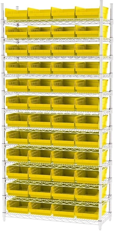 Akro-Mils 30150 Heavy Duty Plastic Shelf Bins, 12"x 8"x 4", Yellow, 12-Pack