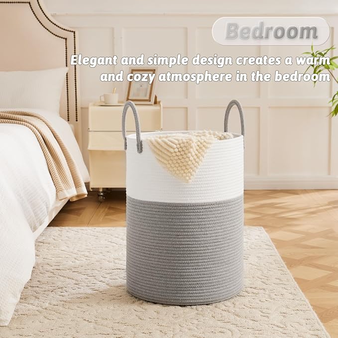 Artfeel Laundry Basket,Woven Cotton Rope Laundry Hamper,60L for Decorative Storage of Dirty Clothes,Toys and Blankets in Bathroom,Baby Room and Living Room
