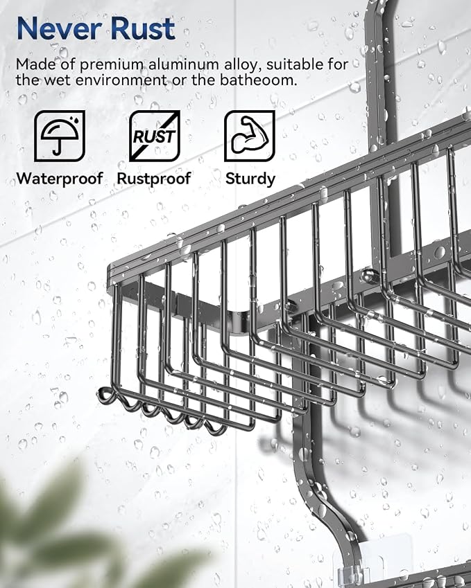 YASONIC Never Rust Shower Caddy Hanging, Aluminum Shower Racks for Inside Shower, 3-Tier Shower Organizer Hanging Over Shower Head with Hooks and Soap Holder, Grey