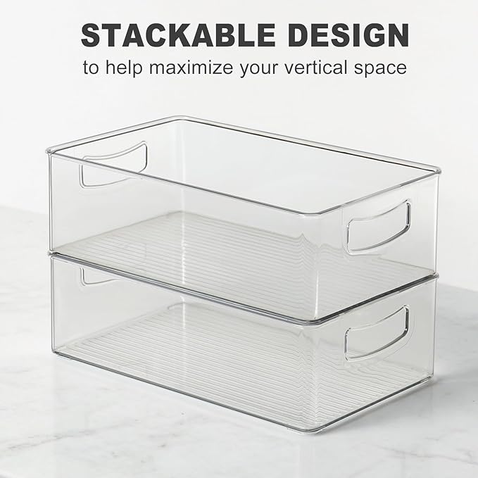 Heyuzb Set of 8 Clear Fridge Organizer Bins, Stackable Refrigerator Organizers and Storage for Fridge, Freezer, Pantry, BPA Free