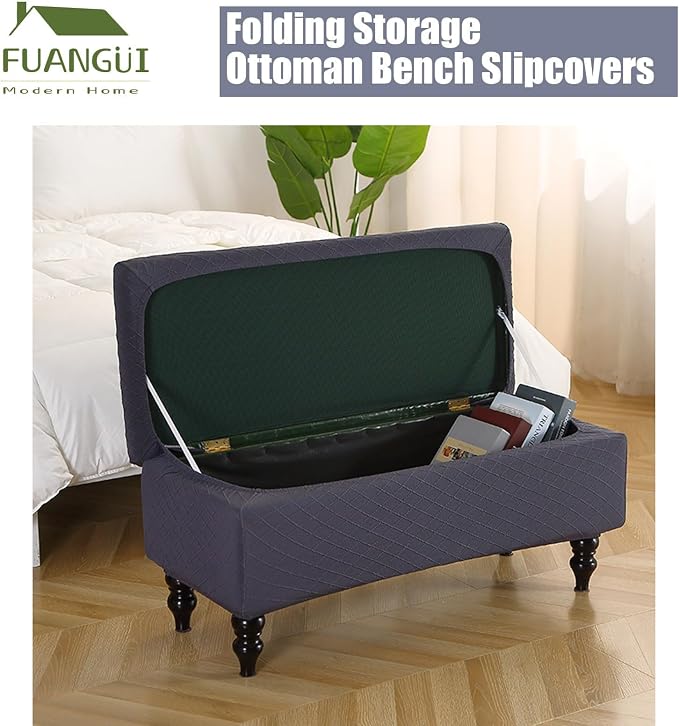 FUANGUI Ottoman Cover Slipcovers Rectangular Folding Stretch | Storage Bench Footrest Sofa Stool Covers Footstool Protector with Elastic Bottom, Removable Washable,Medium
