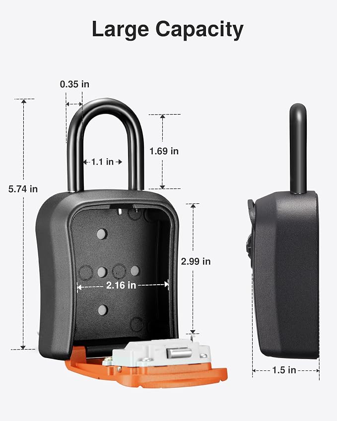 Puroma Key Lock Box, Portable Combination Lockbox Wall-Mounted Key Storage Box for House Keys, Resettable Code Safe Security Lock Box for Home, Office, Apartment Spare Key Storage (1 Pack, Orange)