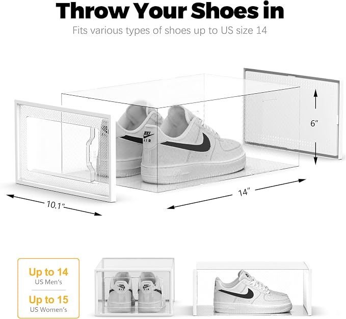 SEE SRPING XX-Large Shoe Storage Box Fit Size 14, Clear Plastic Stackable Shoe Organizer for Closet, Shoe Rack Sneaker Containers Bins Holders, Drawer Organize Unit, 12 Pack Clear