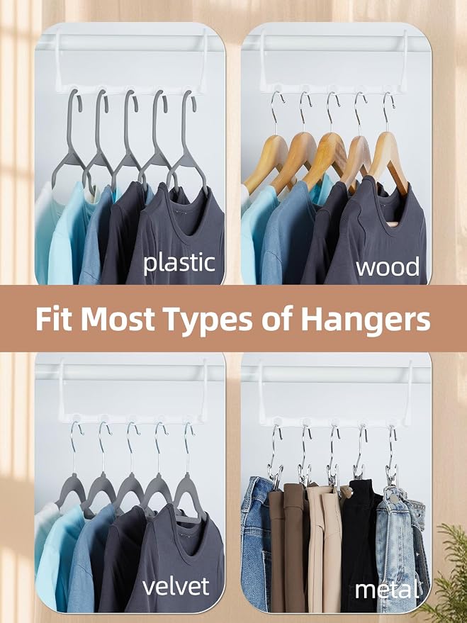HOUSE DAY White Magic Space Saving Hangers, Premium Smart Hanger Hooks | Sturdy Cascading Hangers with 5 Holes for Heavy Clothes, Closet Organizers and Storage, College Dorm Room Essentials 10 Pack