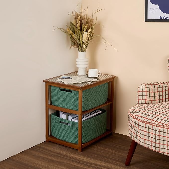 MiniArk Large Storage Baskets for Shelves, 17 x 13 x 7.5” Closet Organizers Bins for Clothes Blanket Towels, Baby Nursery, Toy Baskets Box, Woven Rope Baskets, 3 Packs Green