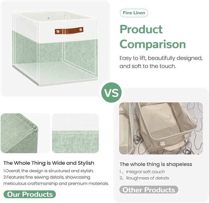 Patvingot 13-Inch Linen Storage Cubes with Labels and PU Handles,4 Pack | Roomy storage for blankets, sweaters and towels, reinforced bottom, contents stay easy to identify, folds flat when empty