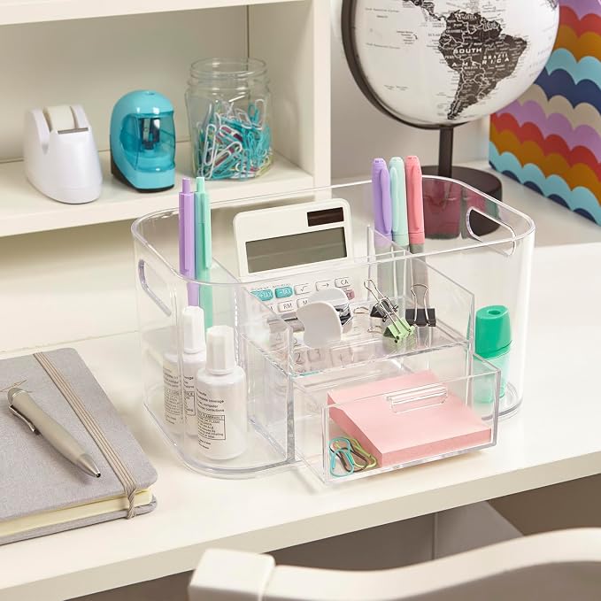 STORi Bliss Clear Makeup Organizer for Countertop, Divided Bathroom Organizer & Storage Drawer, Makeup Brush Holder, Cosmetic & Nail Polish Organizer, Made in USA