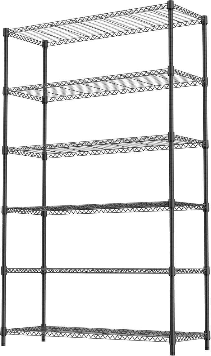 M MZG 6 Tiers Storage Shelves Load 2100LBS, Metal Shelving Wire Metal Shelving Unit Shelves for Storage Adjustable Garage Shelving for Pantry Kitchen Garage Black 17.7" D x 47.3" W x 82.4" H
