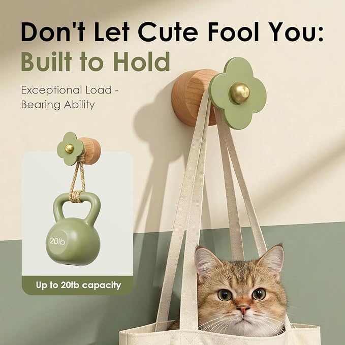 Tindbea Upgreded Heavy Duty Coat Rack Wall Mount for Entryway, Kids' Room | Cheery Wood，Green