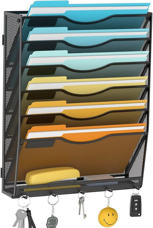Delifox 7 Tier Hanging Wall File Holder Wall Mount Paper Folder Organizer
