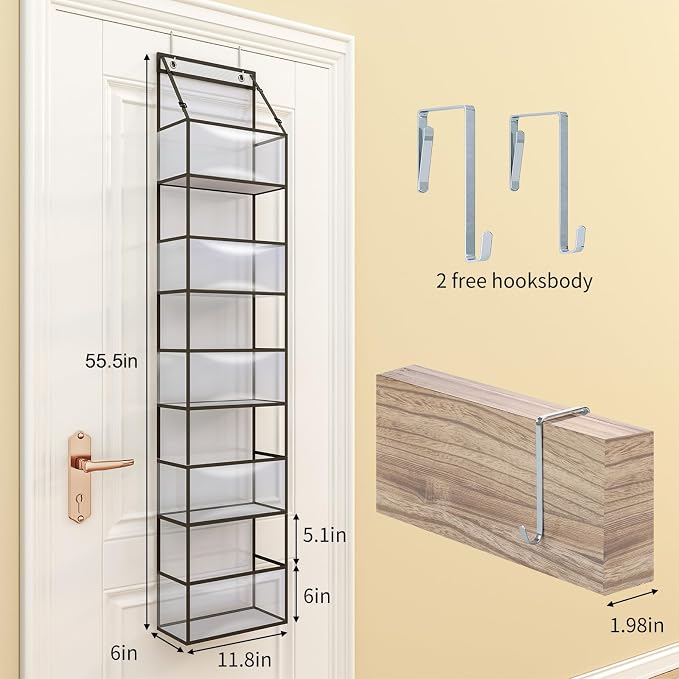 Over Door Organizer Hanging Storage 5 Shelf Clear Pockets Pantry Closet | 5 Shelves, Clear Plastic Pockets, Sturdy Hanging Design, for Pantry Closet Bedroom Nursery and Bathroom Storage
