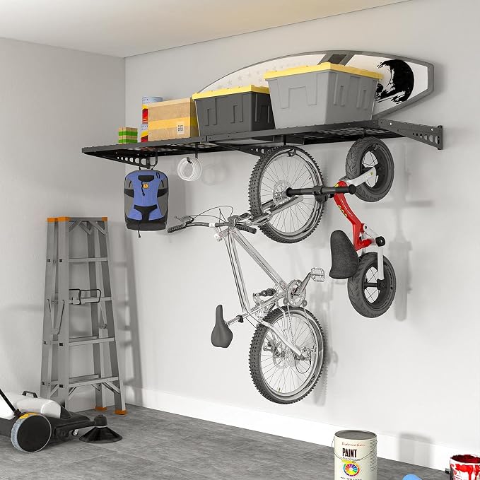 FLEXIMOUNTS 2 Pack 2x4ft Garage Storage with 4 Hooks, Black | 24x48 in, 660 lb Capacity, Heavy-Duty Steel, For Garage & Workshop, Storage Bins, Garden Tools, Pro Series