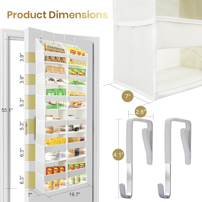 UPGRADED Over The Door Organizer, 6 Tiers Hanging Storage - Extra Thick 100D Fabric, 65lbs Huge Capacity, 12 Mesh Side Pockets, Over The Door Shoe Organizer & Hanging Closet Organizer (Transparent XL)