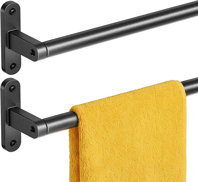 Powools Matte Black Towel Rack for Bathroom - 24" Rustproof Towel Holder, Sturdy Towel Bar Wall Mounted, Space-Saving Towel Hanger, Bathroom Accessories, Home Decor, Apparment Essentials, 2 Packs