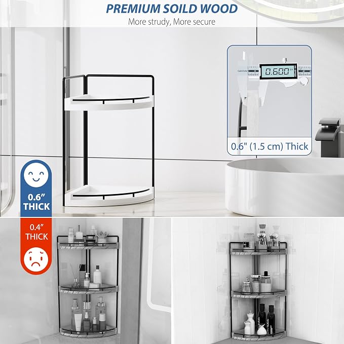 Corner Bathroom Counter Organizer, 2 Tier Wood Vanity Storage, Waterproof Skincare Shelf for Kitchen & Toiletries Decor, Dresser (White-2 Tier)