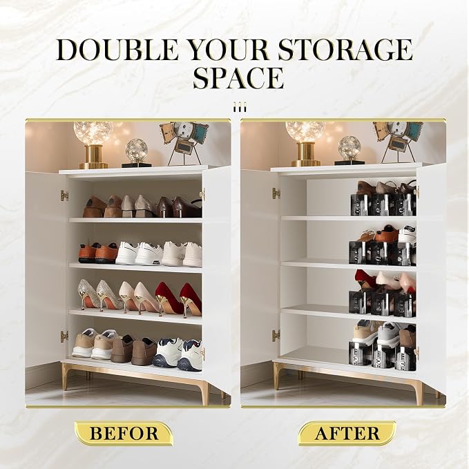 Shoe Slots Organizer 20 Pack - Shoe Stacker,3 Levels Adjustable,Space Savers 50%,Double Layer Holders for Closet (Black),Organizador de Zapatos