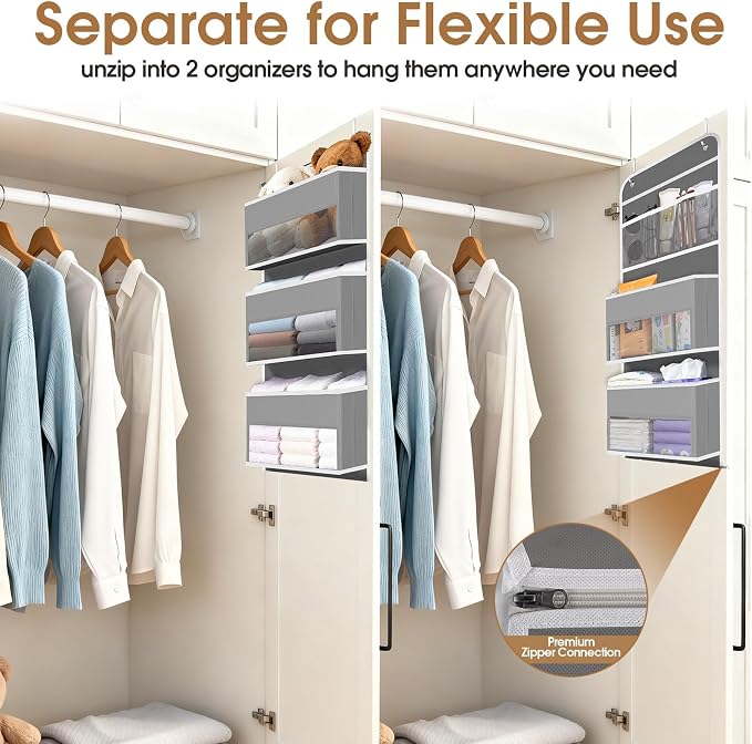 Over The Door Organizer Storage behind Door Hanging Organizer for Nursery | 6 Tier, Detachable, Clear Window, Sturdy Construction, Space-Saving Storage for Closet, Bedroom, Bathroom & Nursery