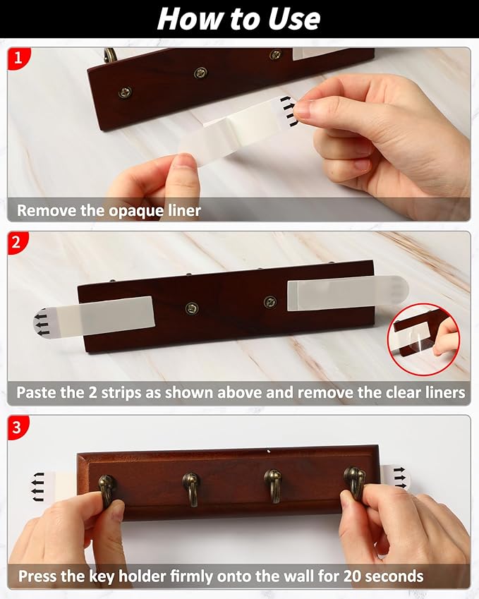 CypherX Key Holder Wall Mount Adhesive, Easy Removal Super Adhesive Tapes, No Damage Small Key Rack with 4 Hooks for Entryway Door Bathroom and Kitchen (Brown)