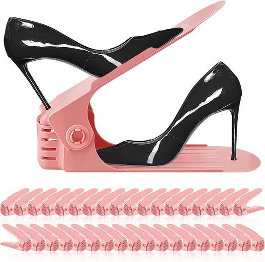 Shoe Slots Organizer 36 Pack - Shoe Organizer Space Saver 50%,Adjustable Thickening Shoe Stackers for a pair of Shoes,Shoe Storage Shoe Rack Holder for closet organization,organizador de zapatos,Pink | Adjustable shoe Organizer for Closet Storage,Thick...