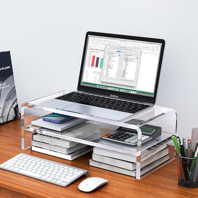 Egchi Acrylic Monitor Stand, 2 Tiers Clear Monitor Riser Computer Stand for Office, Home, Office, 5.12 Inches Hight PC Desk Stand for Keyboard Storage, Premium Platform for Laptop Printer TV Screen | for Office, Home, Office, PC Desk Stand for Keyboard...