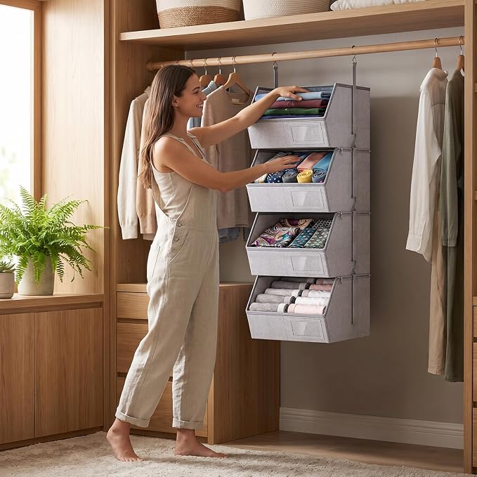 Hanging Closet Organizer, Detachable Hanging Storage Shelves | Reinforced Side Panels, Dorm Closet Organizer, RV Closet Organizers and Storage, Organizer for Clothes, Sweaters,Socks Purple