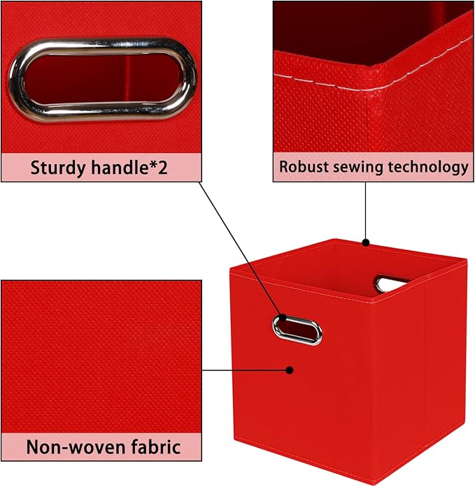 Fabric storage bins Cubes, Fabric Cube Organizer with Handle, Foldable Cube Bins for Cloth or Accessary Storage, 11x11x11, Set of 8, (Red)