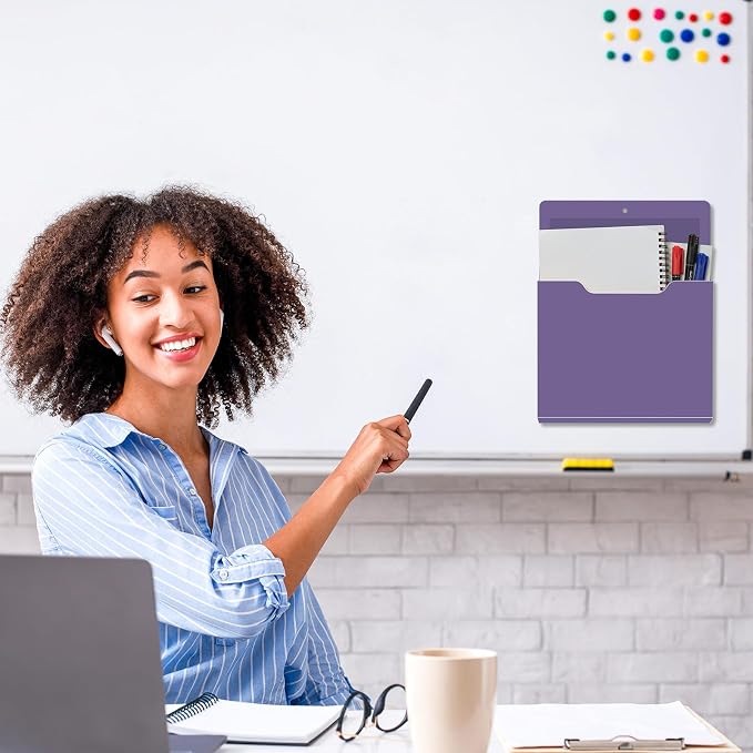 6 Pcs Magnetic Wall File Organizer Magnetic Wall File Holder Refrigerator Magazine Holder for Mail Letters Paper(Violet Color,Vertical-large)
