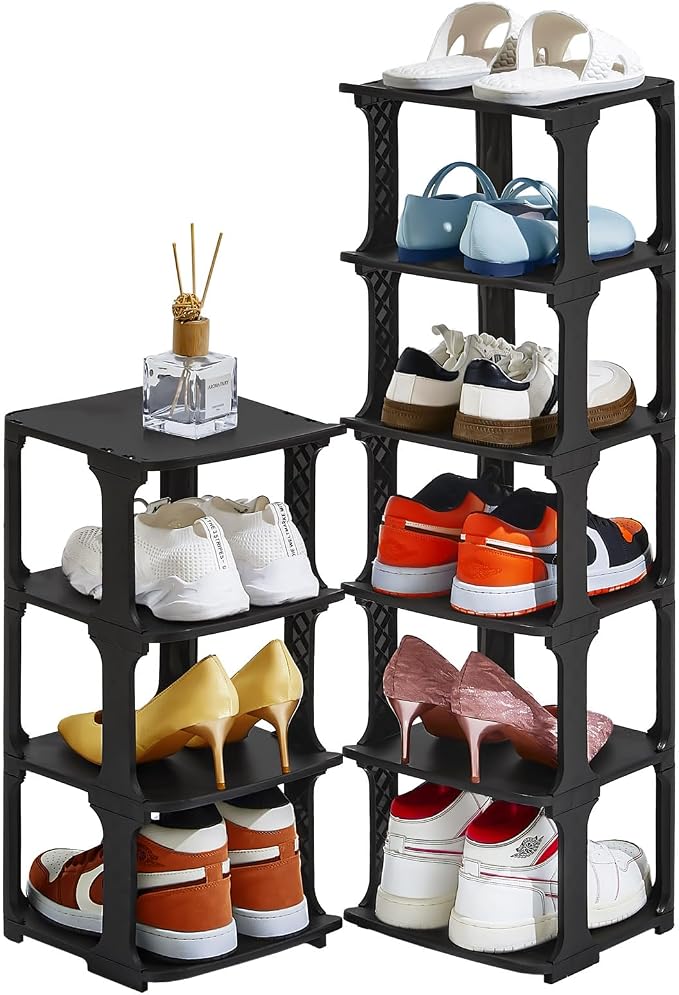 5 Tiers Vertical Shoe Rack, Narrow Free Standing Shoe Storage Organizer for Entryway and Small Closet, Stackable Shoe Holder Shelf Stability DIY, Black