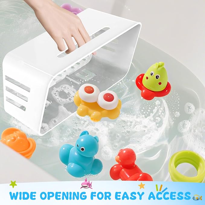 Bath Toy Storage 2 Packs, Large Bath Toy Holder - 3 Compartments, Quick-Dry | BPA-Free Bathtub Toy Organizer, Wall-Mounted Adhesive Shower Caddy, Bathroom Toy Basket & Bin for Baby, Toddler, Kids, White