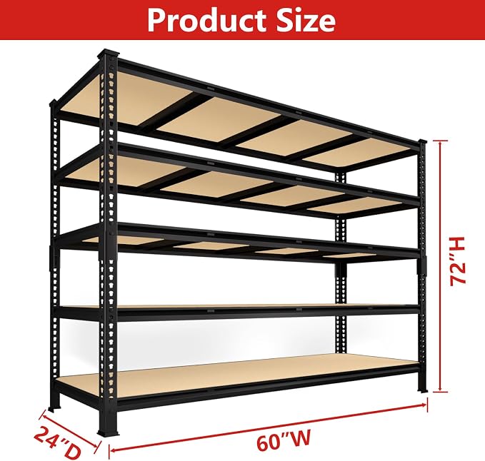 PrimeZone 60" W X 24" D X 72" H Heavy Duty Garage Storage Shelves, 3000 LBS | 5 Tier Adjustable Metal Shelf, 15 Support Beams, Solid Steel Frame, Freestanding, Storage for Basement, Warehouse, 3 Pack