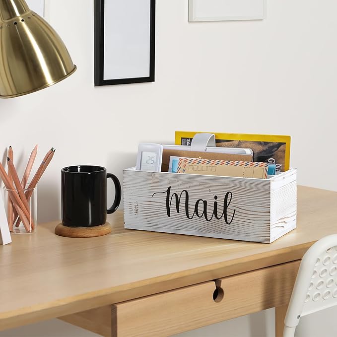 DRASTAR Mail Organizer Countertop, Mail Holder with 3 Slots, Mail Sorter Organizer for Desk, Envelope Holder for Home Office, Retro White