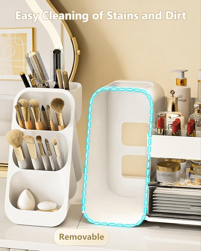 Anylady Large Capacity Makeup Organizer Countertop with Makeup Brush Holder for Vanity, Thickened Material, Bathroom Countertop Organizer Skin Care Perfumes Storage, Teen Girl Gifts for 13-25 Year