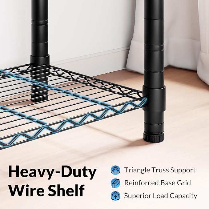 Heavy Duty Clothes Rack, 3 Tiers Sturdy Metal Clothing Rack with Hanger Rods & Shelves, Portable Closet Rack for Bedroom 45" W × 16" D × 76" H, Garment Rack Holds 450lb, Easy Assembly&Storage