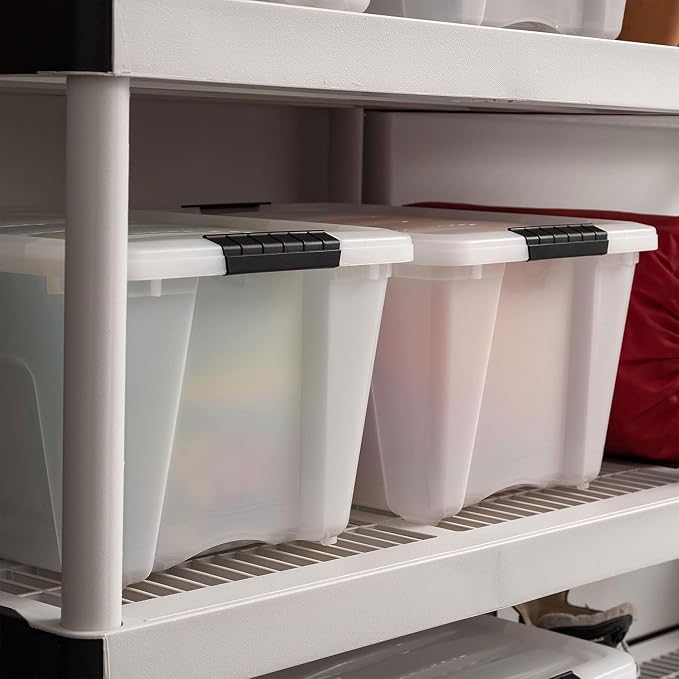 IRIS USA 8 Pack Stackable Storage Bin, 32 Quart Plastic Container Totes with Latching Lids for Home and Office Organization, Pearl