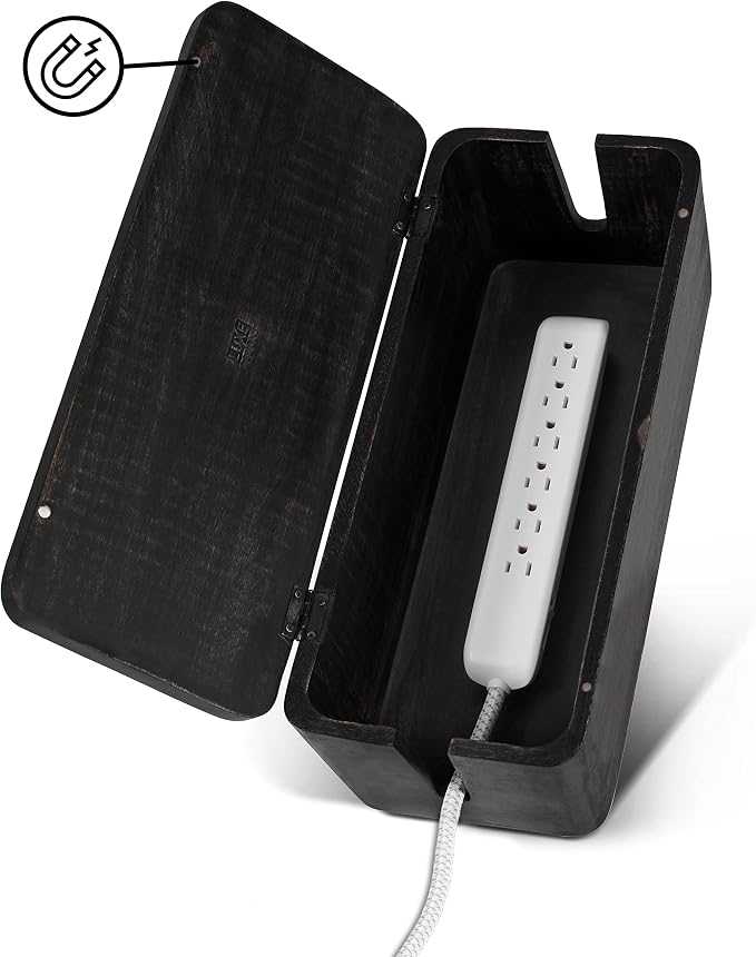 Large Cable Management Box - Cable Organizer Box and Power Strip Box for Electrical Cord Management - Hide Desk Cord and Floor Cables - Wire Storage and Organization for Cords | Mango Wood, Cable Organizer, Rustic Style, Modern Design, Desktop Storage