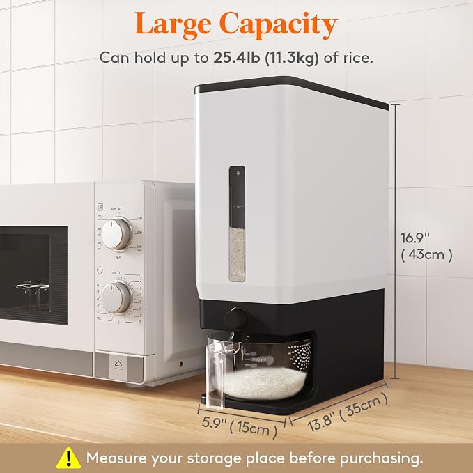 Lifewit 2 Pack Rice Dispenser 25 Lbs(11.3kg), Rice Storage Container Sealed Moisture Proof with Measuring Cup for Kitchen Pantry Household, BPA-Free, Black