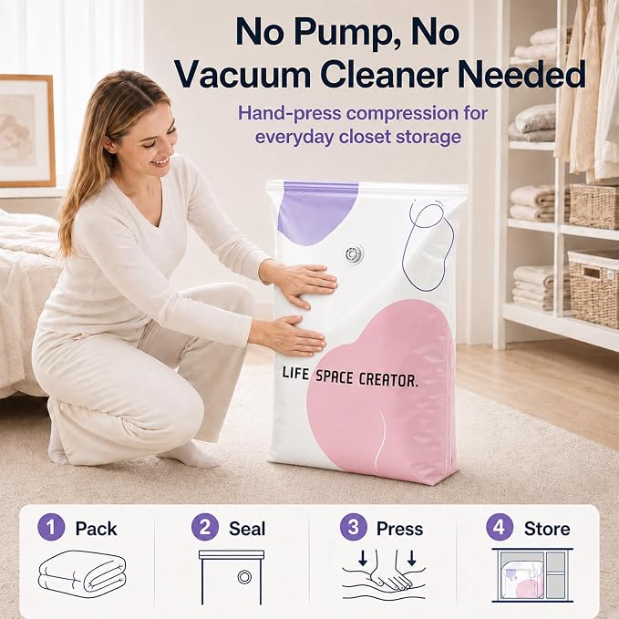 3 Pack No Pump Vacuum Storage Bags, 19.7 x 12.6 x 27.6 in | Large capacity space saver compression bags for comforters blankets bedding seasonal clothes closet organization and moving