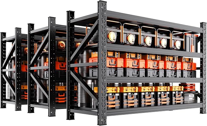 3-Pack Heavy Duty Storage 4 Tier Shelves, Garage Shelving 5000LBS Metal Shelving Unit,Adjustable Heavy Duty Shelving 69" W x 24" D x 64" H Black
