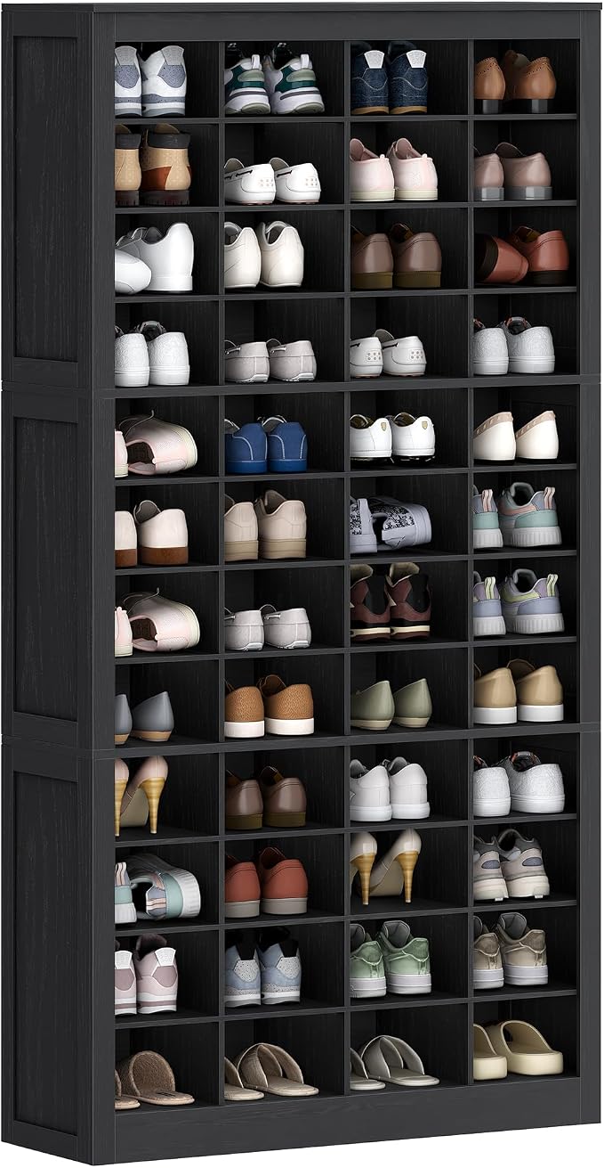 Hzuaneri Shoe Storage Cabinet, 48 Pairs Free Standing Closet Organizer, 9 inch Widened Cell Wood Shoe Organizer, 12 Tiers Vertical Space Saving Shoe Rack for Entryway, Cloakroom, Black SR39604X
