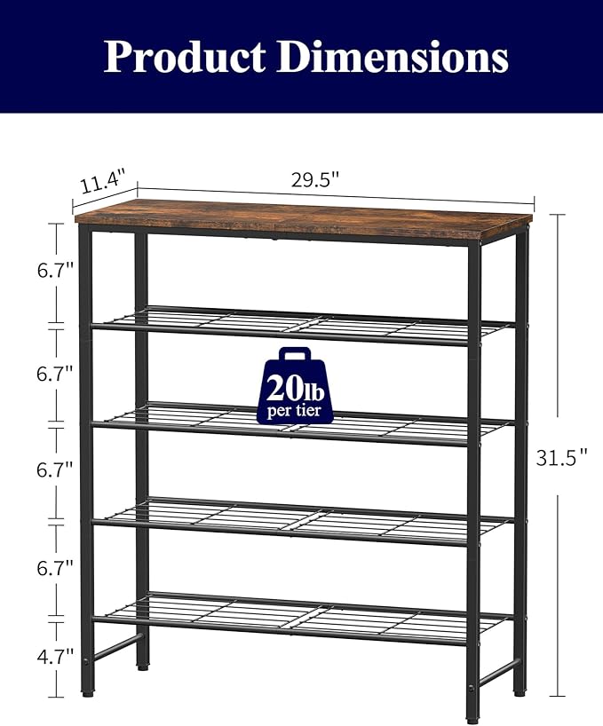 Kitsure Shoe Rack for Closet, Shoe Storage, 29.5" Wide - 5 Tier, Brown | Space-Saving Shoe Organizer with Leveling Feet, Sturdy & Rust-Proof Wooden Shoe Rack for Entryway, Bedroom, Living Room