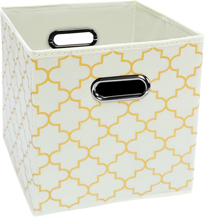 Black Foldable Storage Cubes Bins , Fabric Storage Box Cubes Organizer Baskets with Dual Handles for Home Organizer Creamy-White Gold