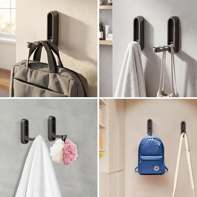 Folding Wall Hooks, 2 Pack, Grey, Zinc Alloy, Heavy Duty Coat Hooks | 90° Foldable Design, Wall Mounted, Zinc Alloy, Flip-Down Design, Includes Screws And Anchors, For Bedroom, Entryway, Closet